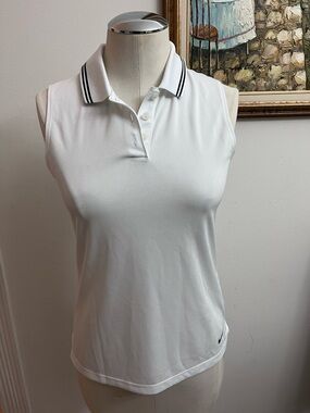 Nike White Sleeveless Polo Tank with Black-Trim Collar